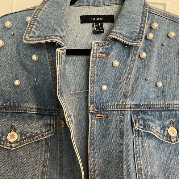 Forever 21 Light Blue Jean Jacket with Pearl Details - Picture 2 of 5